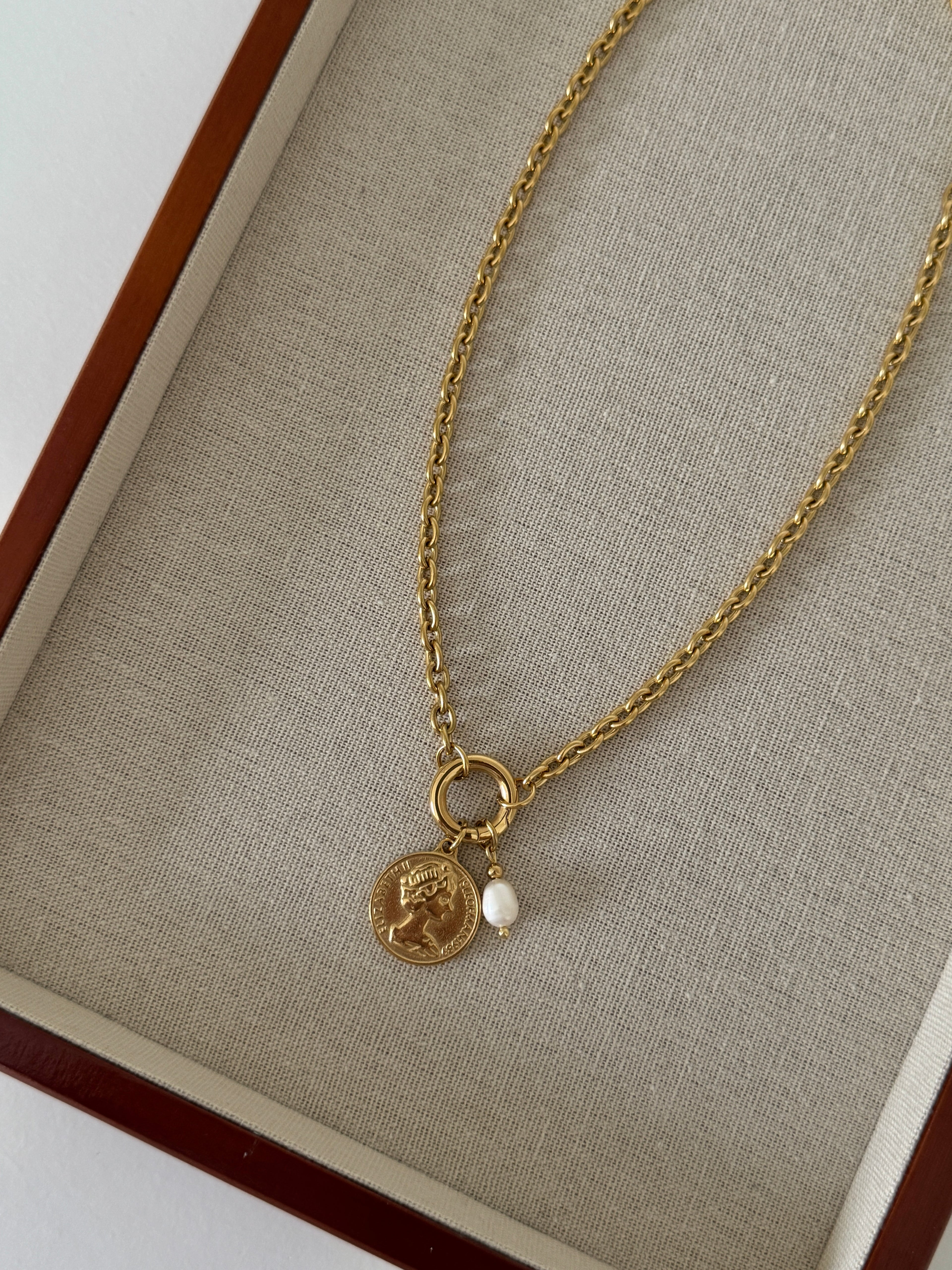 Goldene Halskette mit Charms und münzen wasserfest vergoldet edelstahl