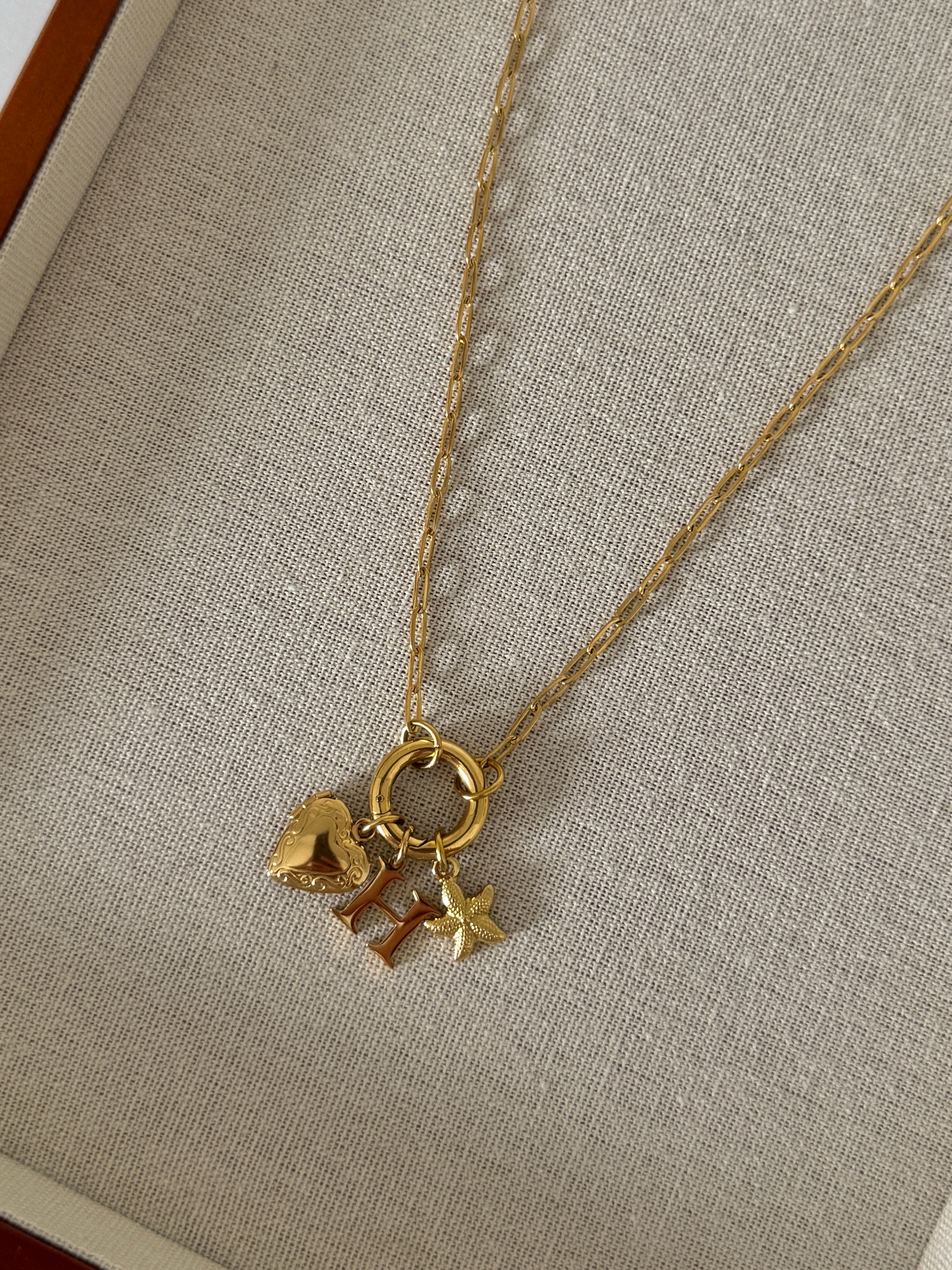 Goldene DIY Halskette mit Seestern Charm und Foto Charm wasserfest vergoldet