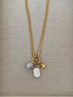 Goldene Halskette mit Charms und Süßwasserperlen wasserfest vergoldet edelstahl