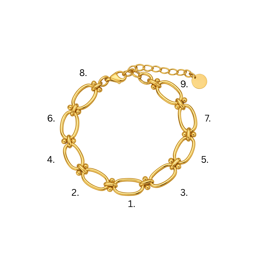 Goldenens Armband mit ovalen Gliedern und feinen Knoten-Details