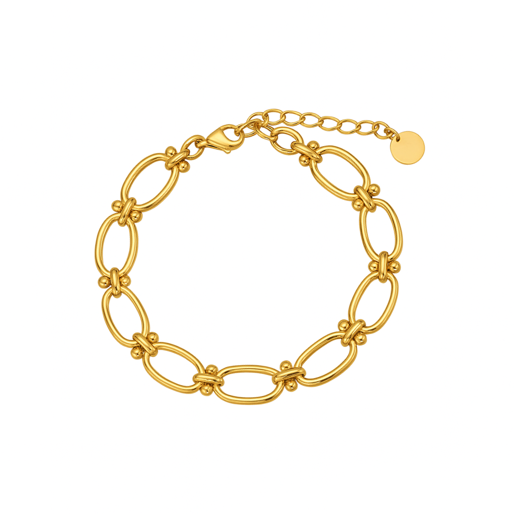 Goldenens Armband mit ovalen Gliedern und feinen Knoten-Details