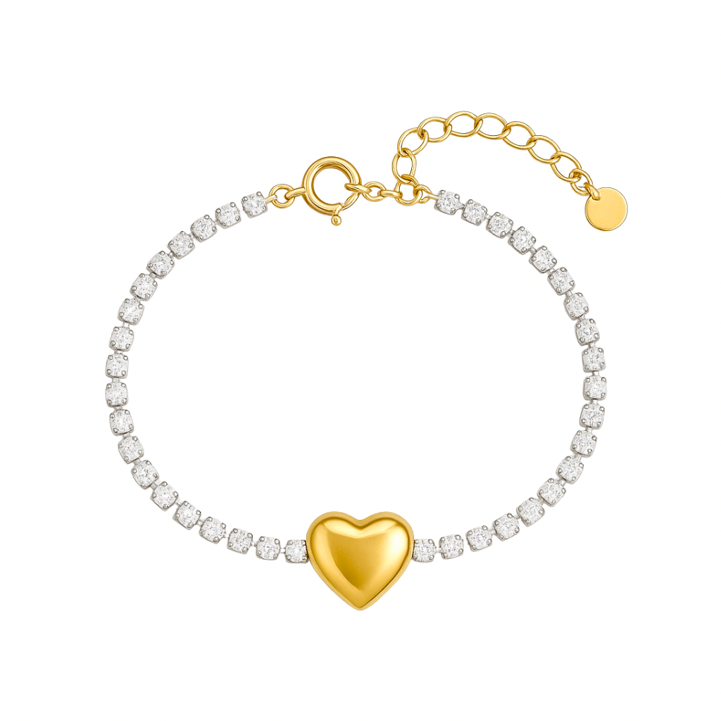 Tennis Zirkonia Armband mit goldenem Herzanhänger