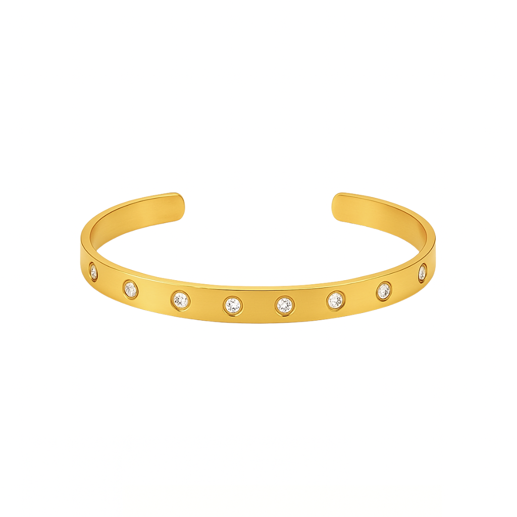 Größenverstellbarer Armreif mit klaren zirconia steinen vergoldet