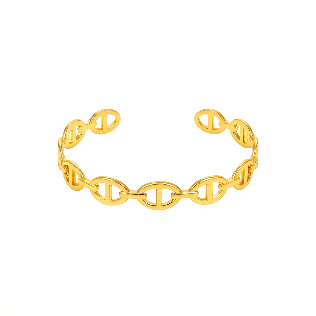 Goldener Armreif mit Panzerketten-Design